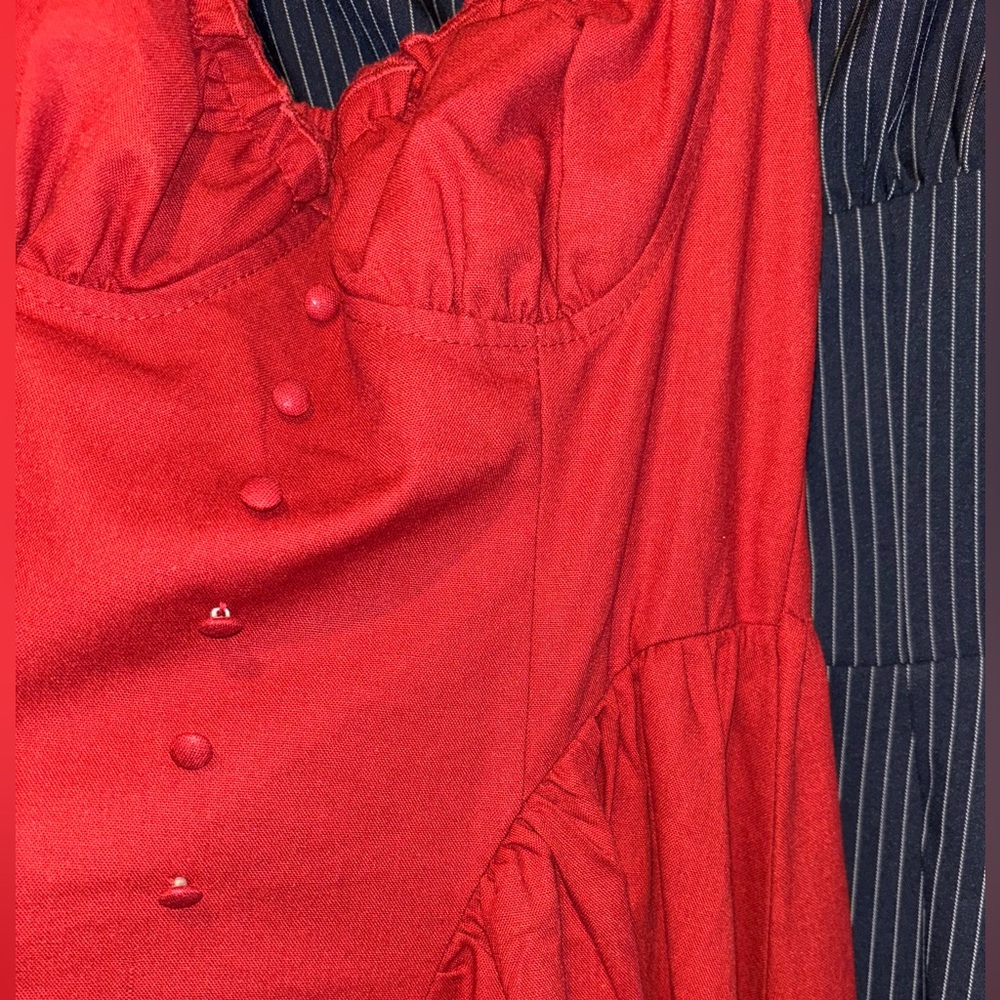 Cider Red Ruching Button-Front Midi Dress - Picture 4 of 6